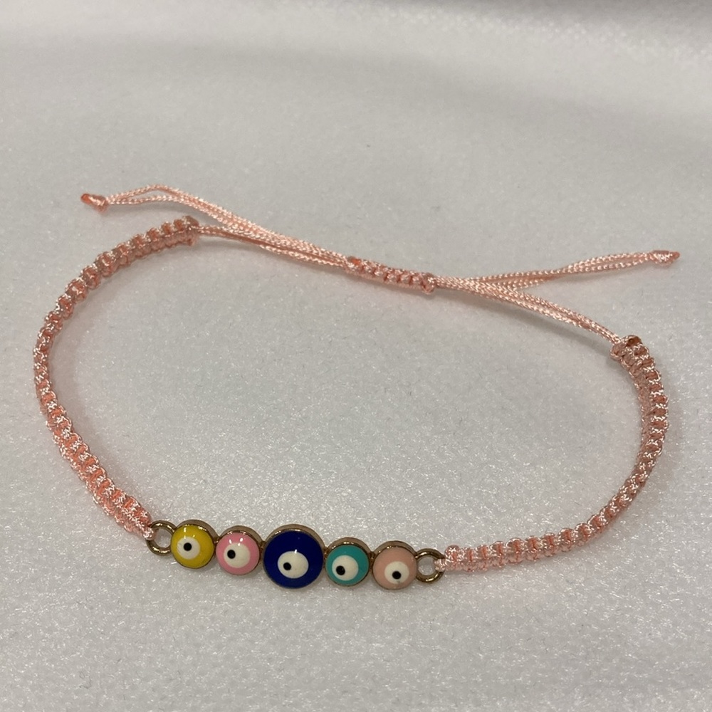 NWOT - Kabbalah Pink Hand Braided Evil Eye Bracelet With Adjustable Cord